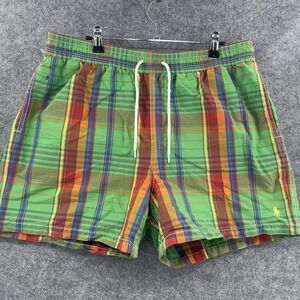 Vintage Polo Ralph Lauren Swim Trunks Mens XL Green Plaid Drawstring Lined